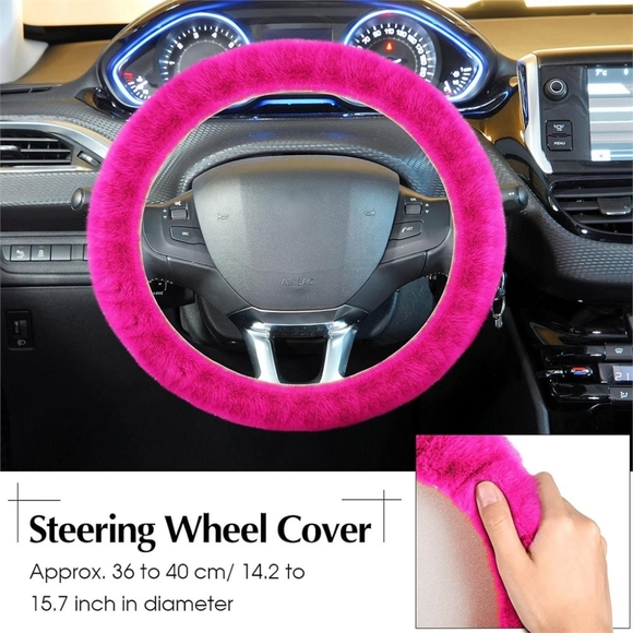 Car Interior Covers Set - 6 Pieces - Fluffy Rose Red, Short Hair - Picture 3 of 7